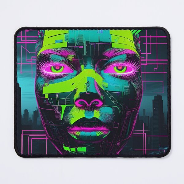 Item preview, Electric Glitch Face – Neon Green & Pink Cyberpunk Portrait designed and sold by modishwelt.