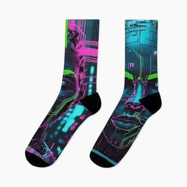Item preview, Electric Glitch Face – Neon Green & Pink Cyberpunk Portrait version2 designed and sold by modishwelt.