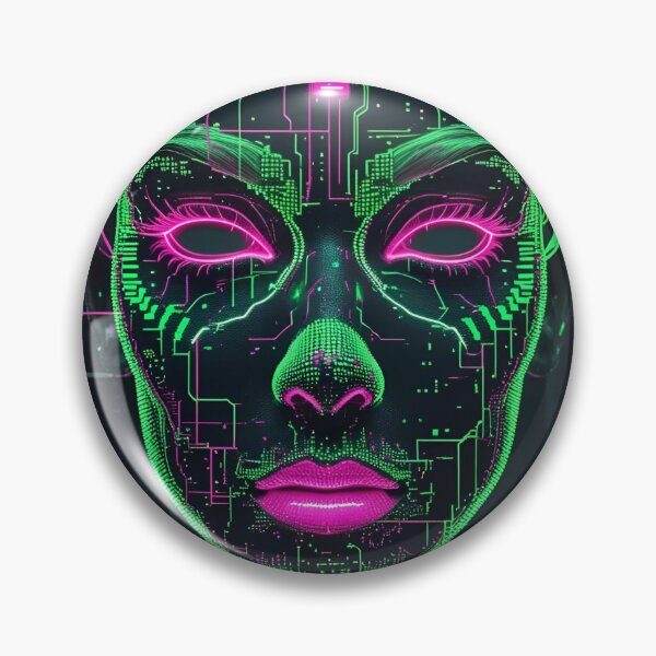 Item preview, Electric Glitch Face – Neon Green & Pink Cyberpunk Portrait version3 designed and sold by modishwelt.