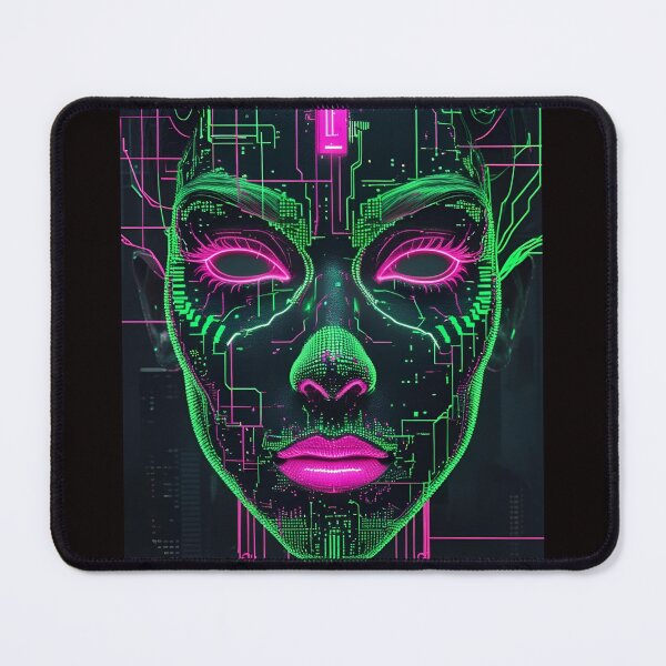 Item preview, Electric Glitch Face – Neon Green & Pink Cyberpunk Portrait version3 designed and sold by modishwelt.