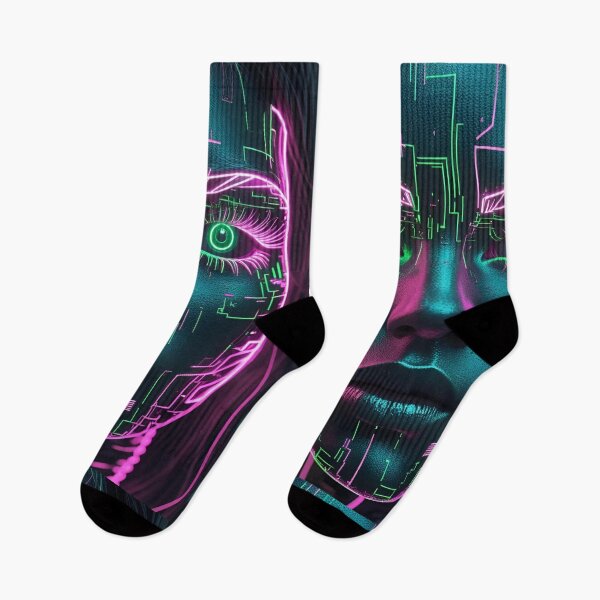 Item preview, Electric Glitch Face – Neon Green & Pink Cyberpunk Portrait version4 designed and sold by modishwelt.