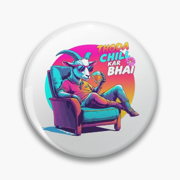 Item preview, Neon “Thoda Chill Kar Bhai” Goat in Sunglasses Lounging – Retro 90s Cocktail Vibes designed and sold by PING 999 STUDIO.