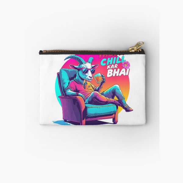 Item preview, Neon “Thoda Chill Kar Bhai” Goat in Sunglasses Lounging – Retro 90s Cocktail Vibes designed and sold by RvinJo8.