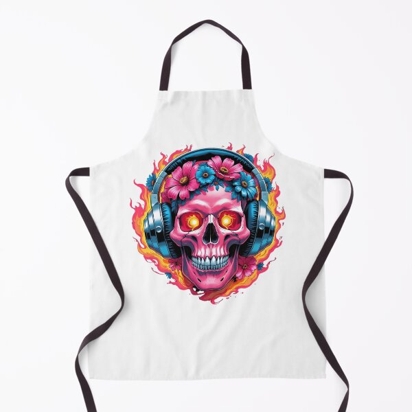 Item preview, Hot Pink & Blue Flowered Skull with Glowing Flames and DJ Headphones – Neon Music Art designed and sold by RvinJo8.