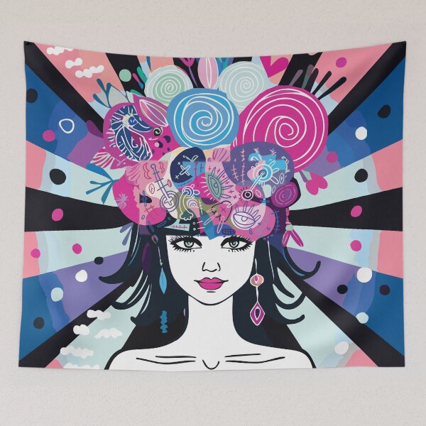 Item preview, Psychedelic Dream Girl – Visionary Pop Art with Floral Mind Explosion designed and sold by Artsprint941.