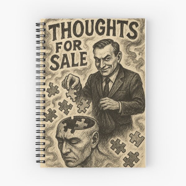 Item preview, "Thoughts for Sale" Surreal Illustration – Dark Conceptual Art with Puzzle Brain Imagery designed and sold by weirdfishes123.