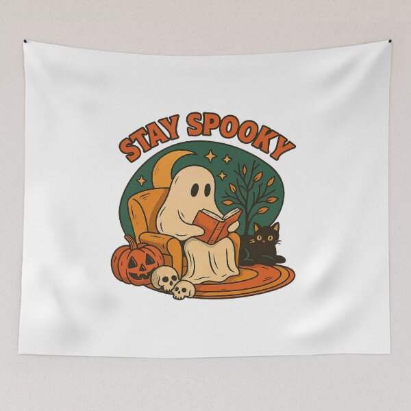Item preview, Stay spooky ghost png • Library Ghost Print • Retro Ghost Reading Books • Retro halloween • Librarian Ghost Halloween • halloween boo school designed and sold by PixelBlooming.