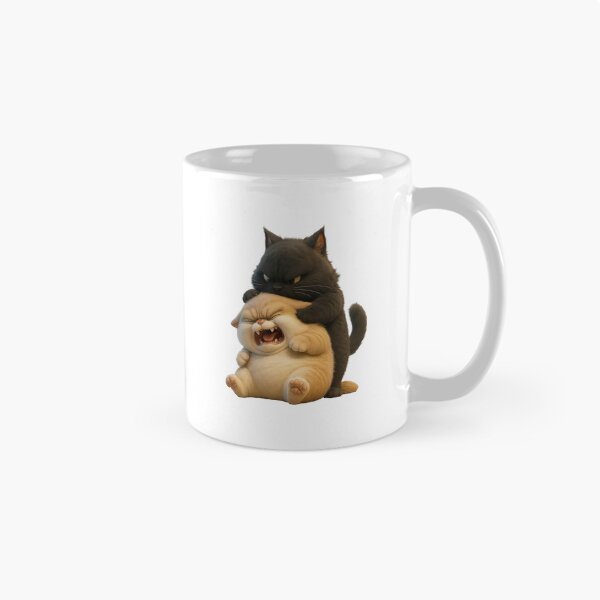 Item preview, Angry Black Cat Attacking Crying Chubby Cat - Funny Cartoon Style Illustration designed and sold by iamwonderkitty.