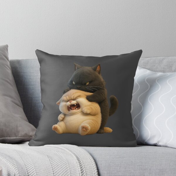 Item preview, Angry Black Cat Attacking Crying Chubby Cat - Funny Cartoon Style Illustration designed and sold by iamwonderkitty.