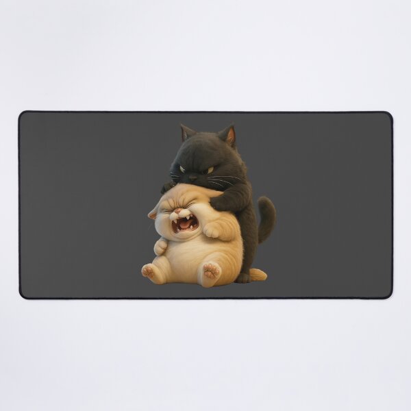 Item preview, Angry Black Cat Attacking Crying Chubby Cat - Funny Cartoon Style Illustration designed and sold by iamwonderkitty.