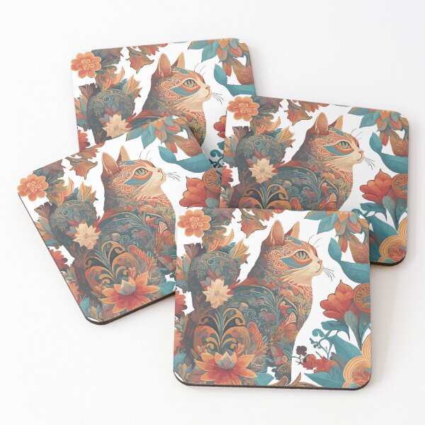 Item preview, Cat in Floral Folk Art illustration designed and sold by mythographiaart.