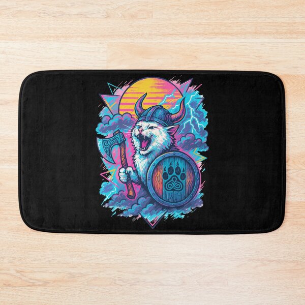 Item preview, Viking White Cat Valhalla Norse Retro Vaporwave designed and sold by TomFrontierArt.