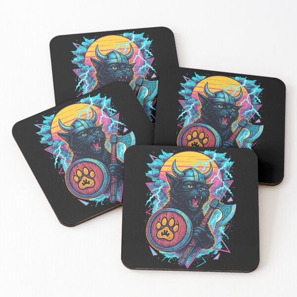 Item preview, Viking Black Cat Valhalla Norse Retro Vaporwave designed and sold by TomFrontierArt.