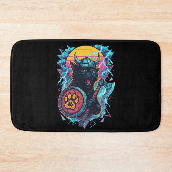 Item preview, Viking Black Cat Valhalla Norse Retro Vaporwave designed and sold by TomFrontierArt.