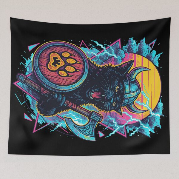 Item preview, Viking Black Cat Valhalla Norse Retro Vaporwave designed and sold by TomFrontierArt.