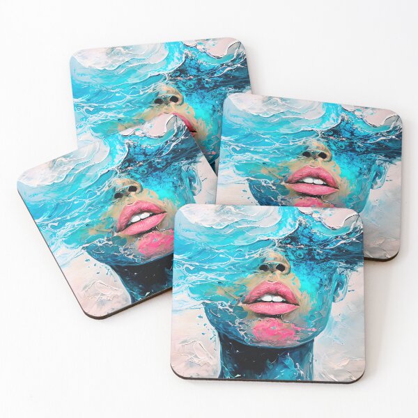 Item preview, Vibrant Abstract Human Face with Oceanic Textures Painting Art designed and sold by paulrommer.
