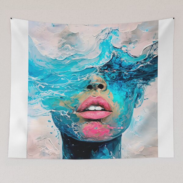 Item preview, Vibrant Abstract Human Face with Oceanic Textures Painting Art designed and sold by paulrommer.