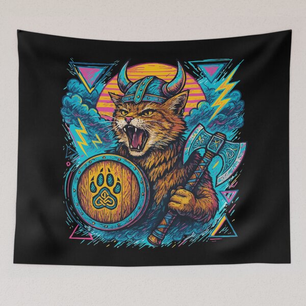 Item preview, Viking Cat Valhalla Norse Retro designed and sold by TomFrontierArt.