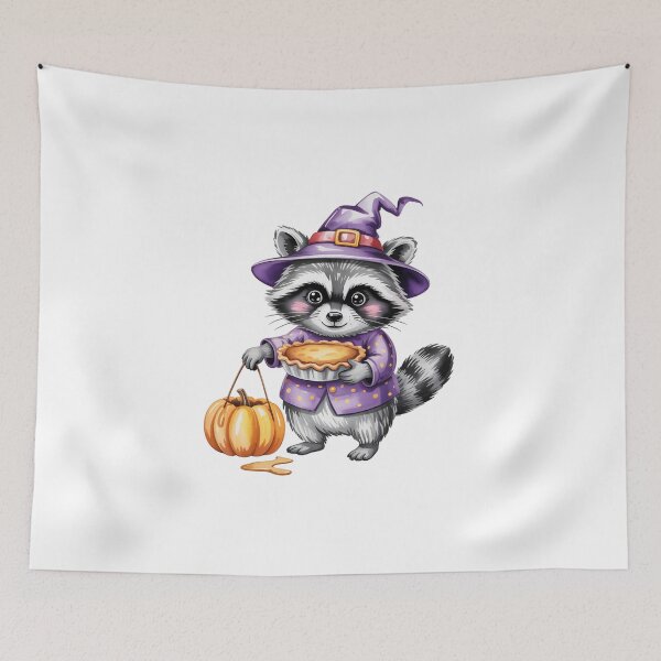 Item preview, cute raccoon holding a pie and a pumpkin basket designed and sold by jkrphoto.