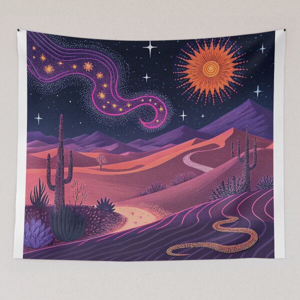 Item preview, Psychedelic Desert Nights – Cosmic Cactus & Star Snake Landscape designed and sold by Artsprint941.
