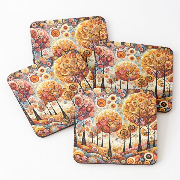 Item preview, Colorful Autumn Lollipop Trees Landscape - Scandinavian Folk Art by heidiannemorris © designed and sold by FOLK ART FUSION by heidiannemorris.
