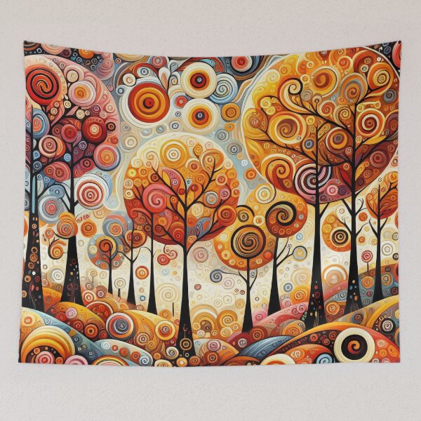 Item preview, Colorful Autumn Lollipop Trees Landscape - Scandinavian Folk Art by heidiannemorris © designed and sold by FOLK ART FUSION.