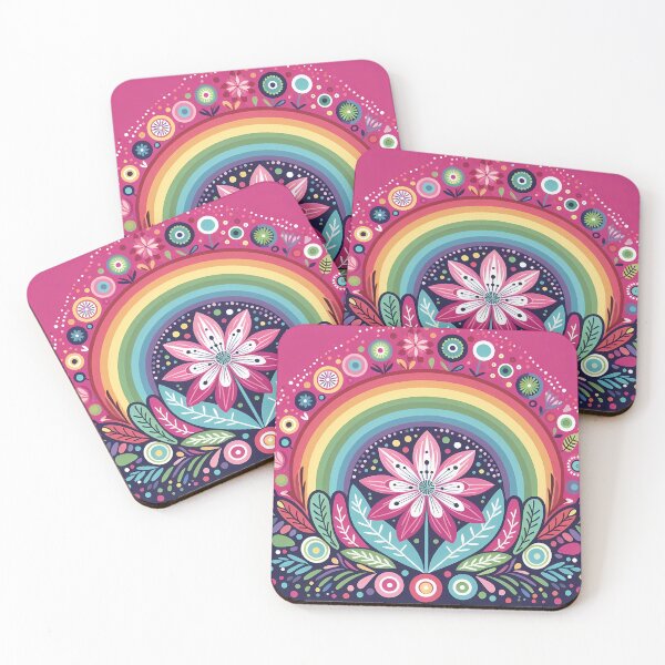 Item preview, Vibrant Spring Rainbow and Lotus Flower - Scandinavian Folk Art by heidiannemorris © designed and sold by FOLK ART FUSION.