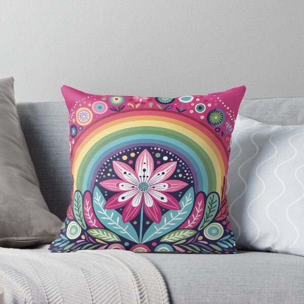 Item preview, Vibrant Spring Rainbow and Lotus Flower - Scandinavian Folk Art by heidiannemorris © designed and sold by FOLK ART FUSION by heidiannemorris.