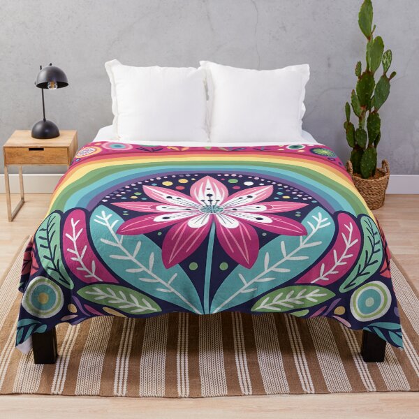 Item preview, Vibrant Spring Rainbow and Lotus Flower - Scandinavian Folk Art by heidiannemorris © designed and sold by FOLK ART FUSION by heidiannemorris.