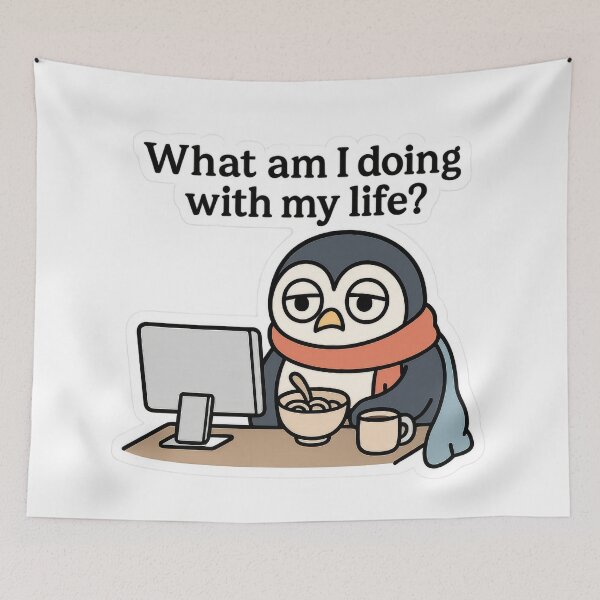 Item preview, Penguin Existential Crisis – What Am I Doing With My Life Sticker designed and sold by champkppwc.