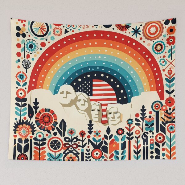 Item preview, Vibrant Independence Day Mount Rushmore - Scandinavian Folk Art by heidiannemorris © designed and sold by FOLK ART FUSION.