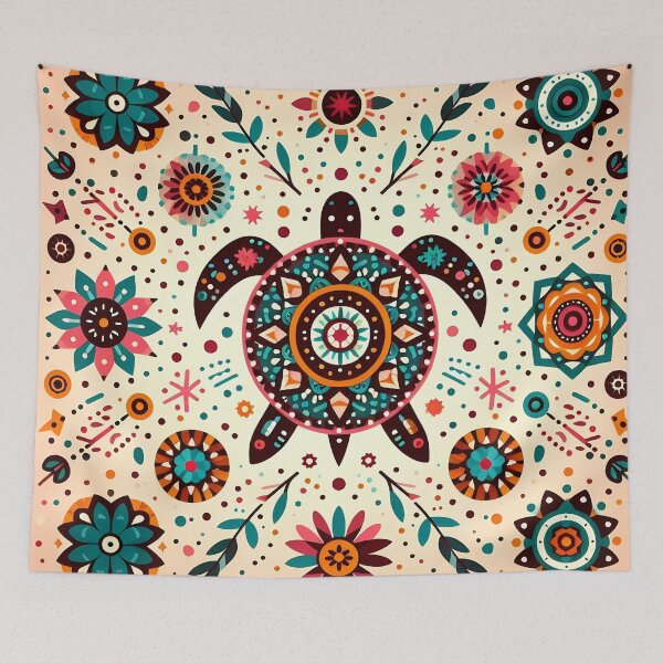 Item preview, Vibrant Summer Turtle - Scandinavian Folk Art by heidiannemorris © designed and sold by FOLK ART FUSION by heidiannemorris.