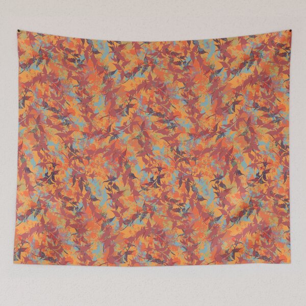 Item preview, Textural Red, Orange and Blue Leaf Pattern designed and sold by lottibrown.