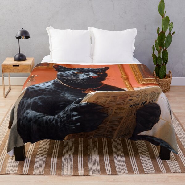 Item preview, Sophisticated Panther Reading Newspaper on Toilet in Gold Bathroom designed and sold by bolleykoldl.