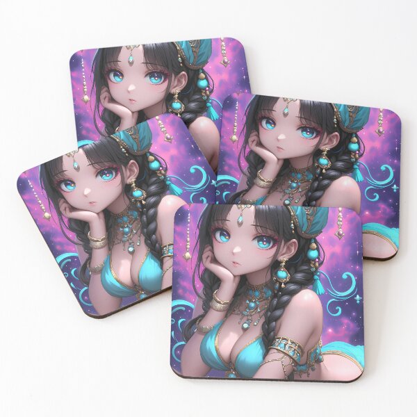 Item preview, Anime Girl Mystical Turquoise Gold Cosmic Starlight Adorns Celestial Huntress designed and sold by odcpappels.