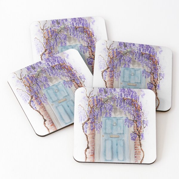 Item preview, Wisteria season in London watercolour blue door designed and sold by ColorandColor.