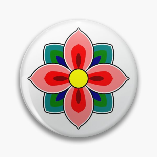 Item preview, Dancheong; four-petal four-leaves red flower. designed and sold by Rajoletta.