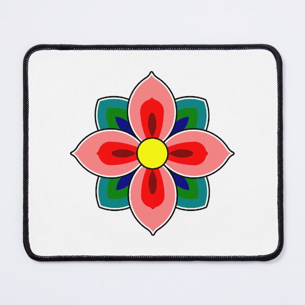 Item preview, Dancheong; four-petal four-leaves red flower. designed and sold by Rajoletta.