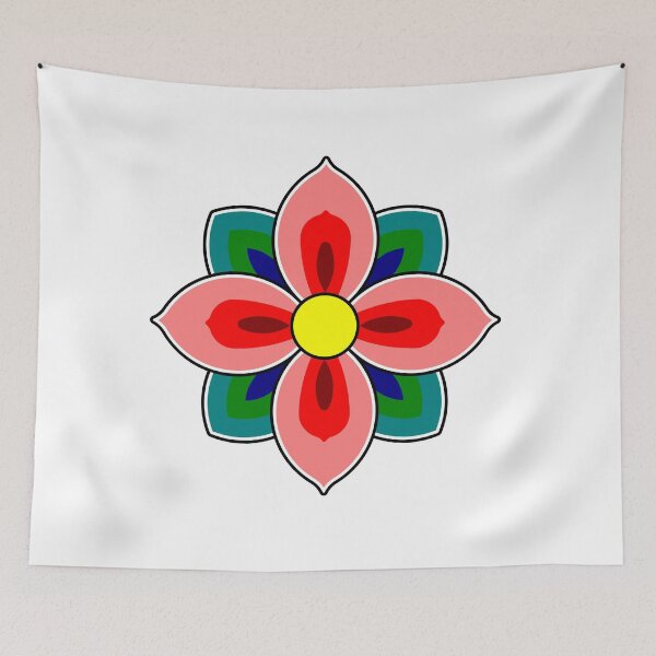 Item preview, Dancheong; four-petal four-leaves red flower. designed and sold by Rajoletta.