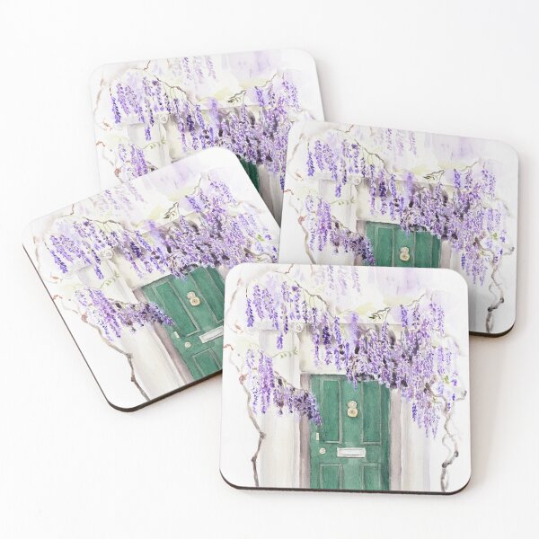 Item preview, Wisteria season in London watercolour green door designed and sold by ColorandColor.