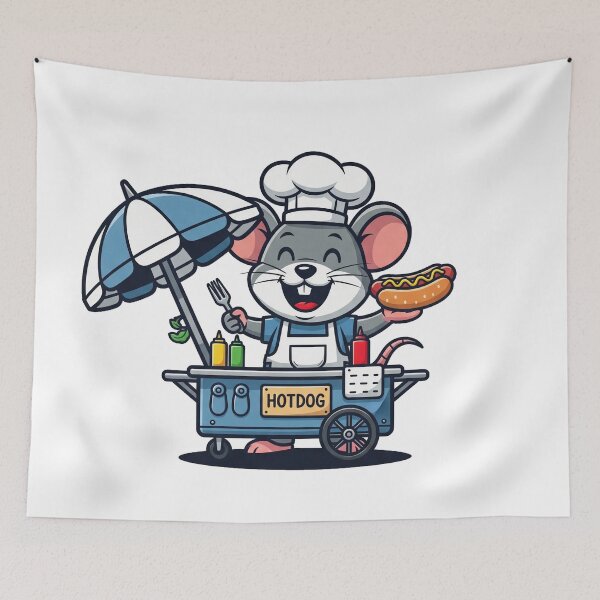 Item preview, Hotdog Mouse – Street Food Vendor Cartoon Design designed and sold by MzulhilmiZam.