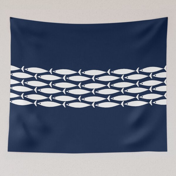 Item preview, Fish Stripe 6 - Minimalist Midcentury Modern Fish in White and Nautical Navy Blue designed and sold by kierkegaard.