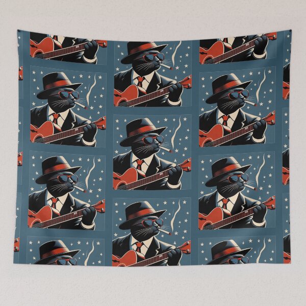 Item preview, Blues Playing Cool Cat with stars designed and sold by KenRinkel.