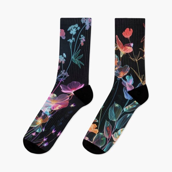 Item preview, Neon Bloom Symphony – Glowing Wildflowers on Black designed and sold by Josinta.