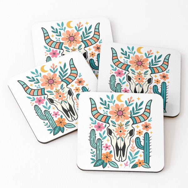 Artikelvorschau, Boho Western Blumen Kuhschädel entworfen und verkauft von Clinomania Art.