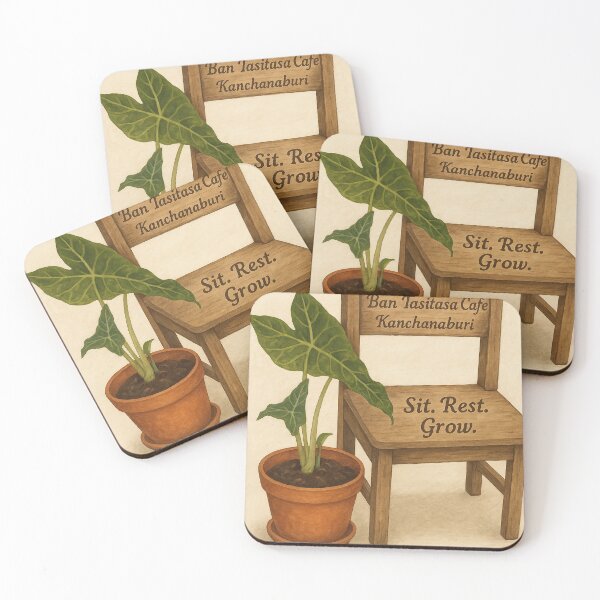 Item preview, Rustic Wooden Chair with Potted Plant – Ban Tasitasa Cafe Kanchanaburi designed and sold by TasitasaPJ.