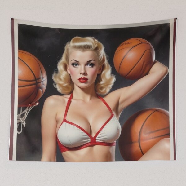Aperçu de l'œuvre Slammin' Siren : Pin-up basketteuse des années 1940 créée et vendue par MissSaylor.