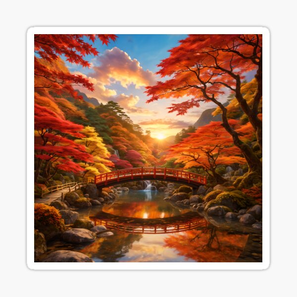 Item preview, Bridge beneath Autumn Maples designed and sold by stableImaginarium.