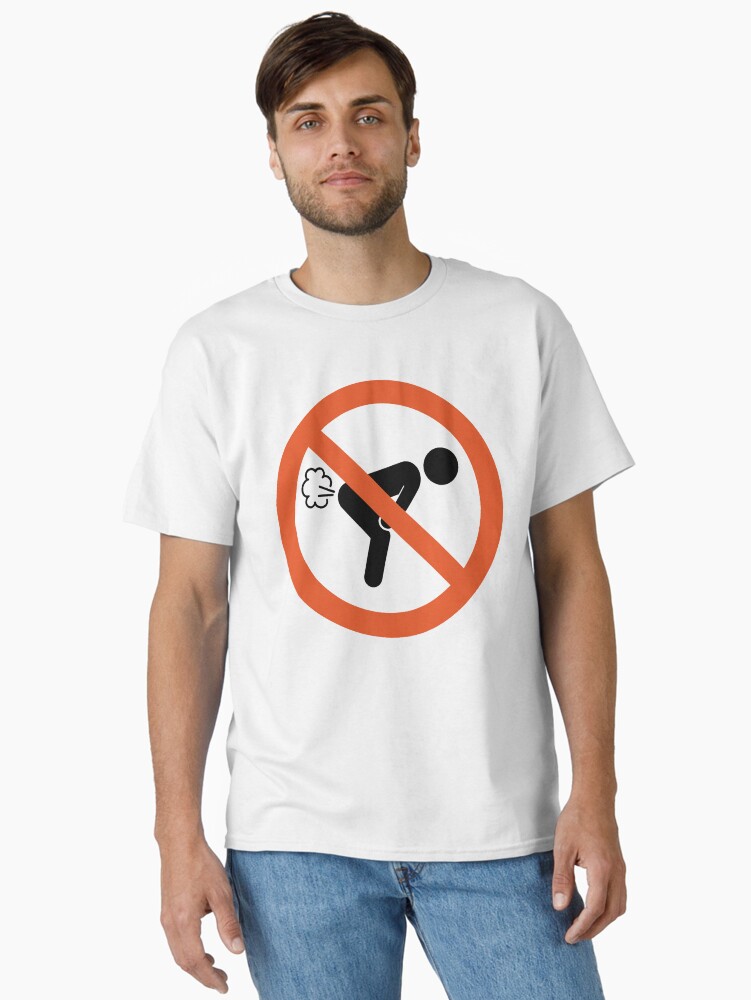 Thumbnail 1 of 7, Classic T-Shirt, No Farting Zone – prohibition sign with humor designed and sold by Kunst-Shirt.