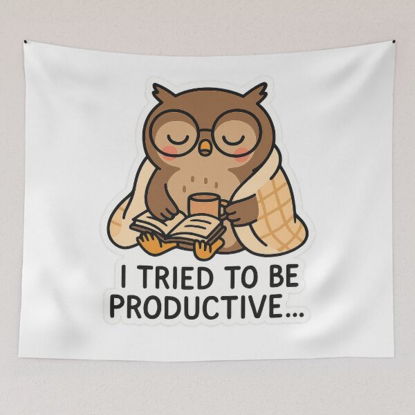 Item preview, Sleepy Owl – I Tried to Be Productive Sticker designed and sold by champkppwc.